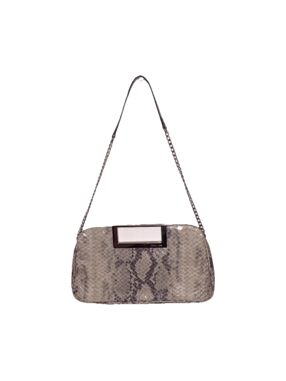 Michael Kors Snake Pattern Shoulder Bag Chain Strap Metal Plate Beige Gray
